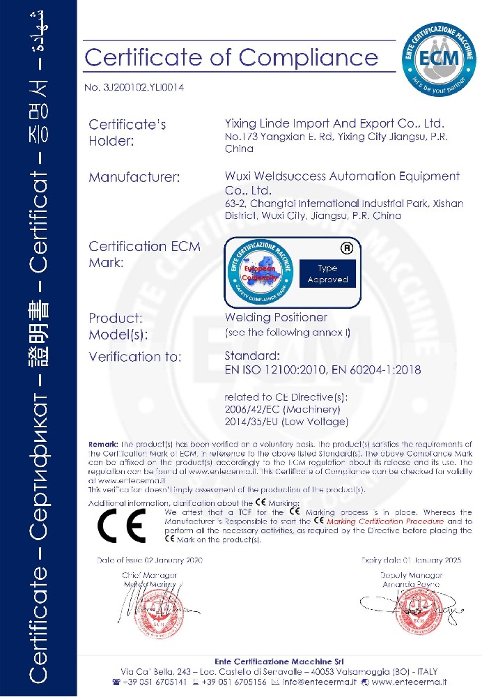 CE Certificate-Welding Positioner